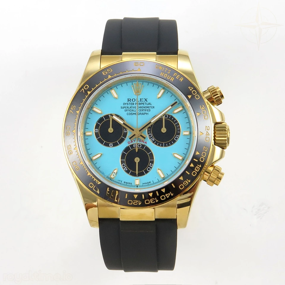 Rolex Daytona 126518 YG 3CF Tiffany Turquoise Blue Dial on Oysterflex Strap DD4131 (Gain Weight)