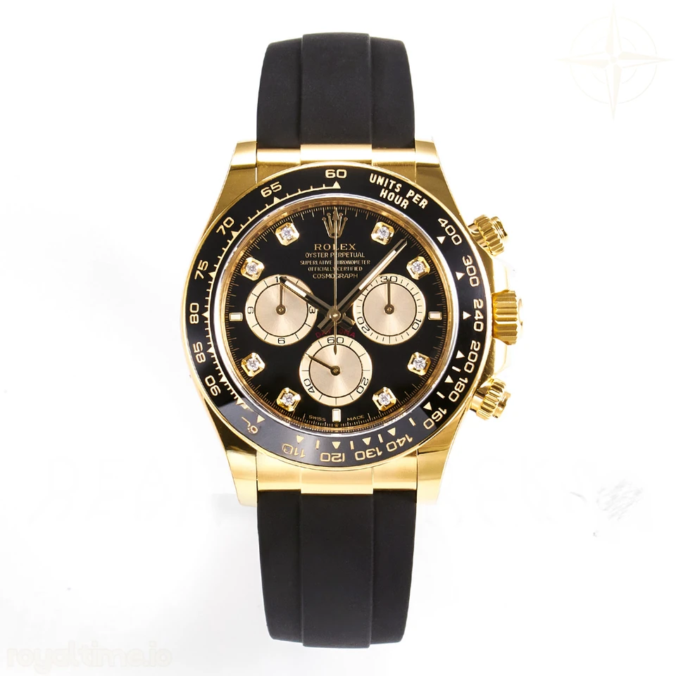 rolex Daytona 126518 YG ARF Black/YG Diamonds Dial on Oysterflex Strap DD4131 V2 (Weighted)