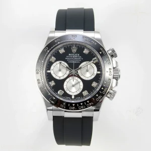 Rolex Daytona 126519 AVF Black/Silver Diamonds Dial on Oysterflex Strap DD4131 (Mod)