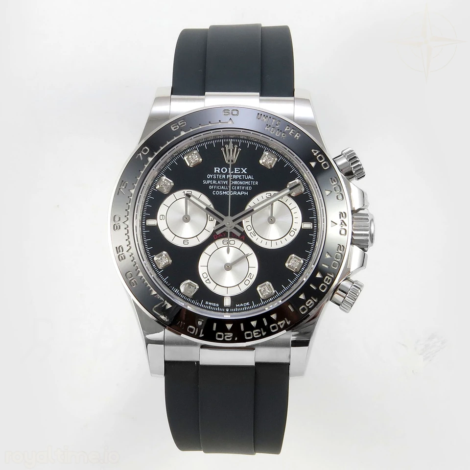Rolex Daytona 126519 AVF Black/Silver Diamonds Dial on Oysterflex Strap DD4131 (Mod)