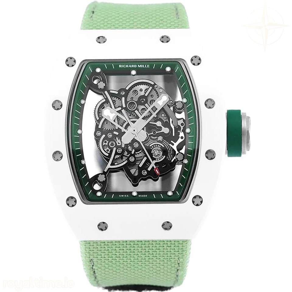 Richard Mille RM 055 White Bubba Watson White Ceramic on Green Nylon Strap