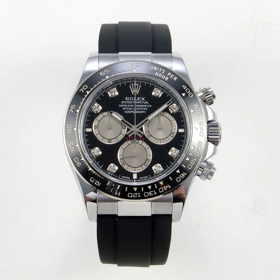 Rolex Daytona 126519 QF Black/Silver Diamonds Dial on Oysterflex Strap JH4131 V18 (Free Sprung) Weighted 157g