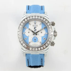 Rolex Daytona DIW White Carbon Case DIWF Edition Baby Blue/White Crystal Dial Crystal Bezel on Baby Blue Nylon Strap DD4801