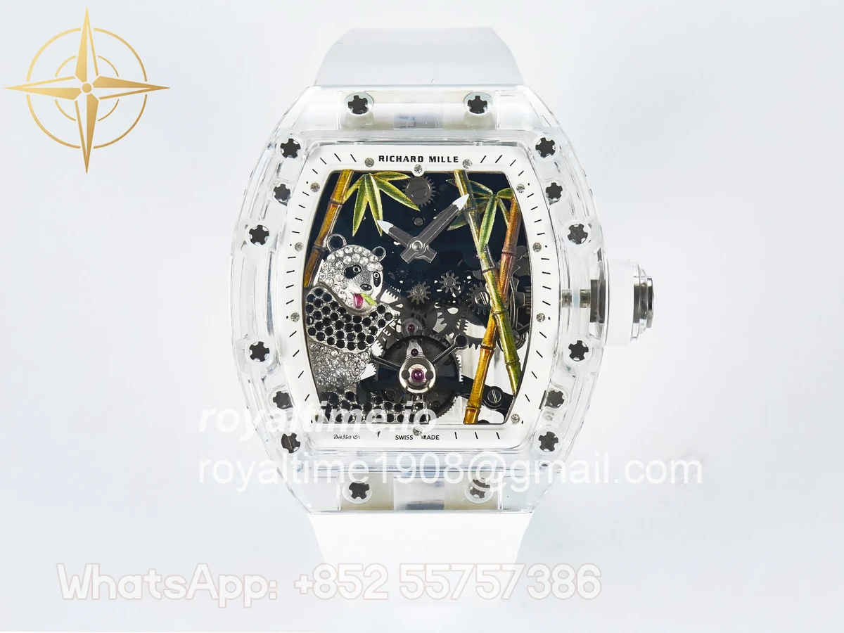 Richard Mille RM026 Transparent Tourbillon RMF Panda Skeleton Dial on Translucent Rubber Strap