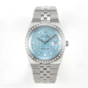 Rolex Land Dweller 127336 DIWF Ice Blue Textured Dial Diamonds Bezel on SS Bracelet A7135