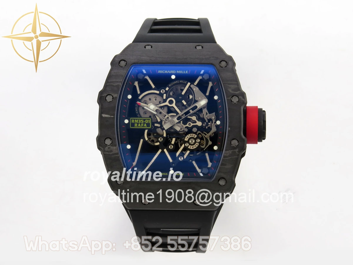 Richard Mille RM035-01 Black Carbon ZF Skeleton Dial On Black Rubber Strap RMUL2
