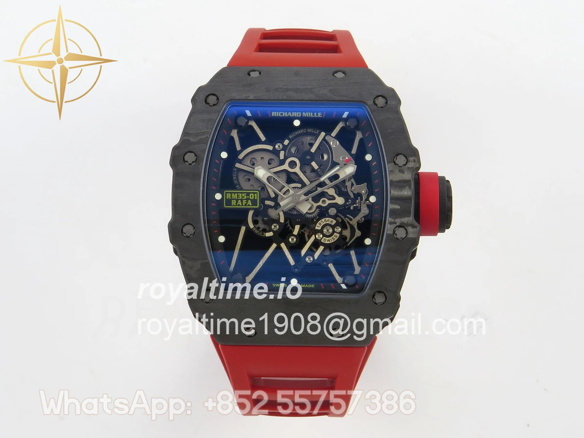 Richard Mille RM035-01 Black Carbon ZF Skeleton Dial On Red Rubber Strap RMUL2