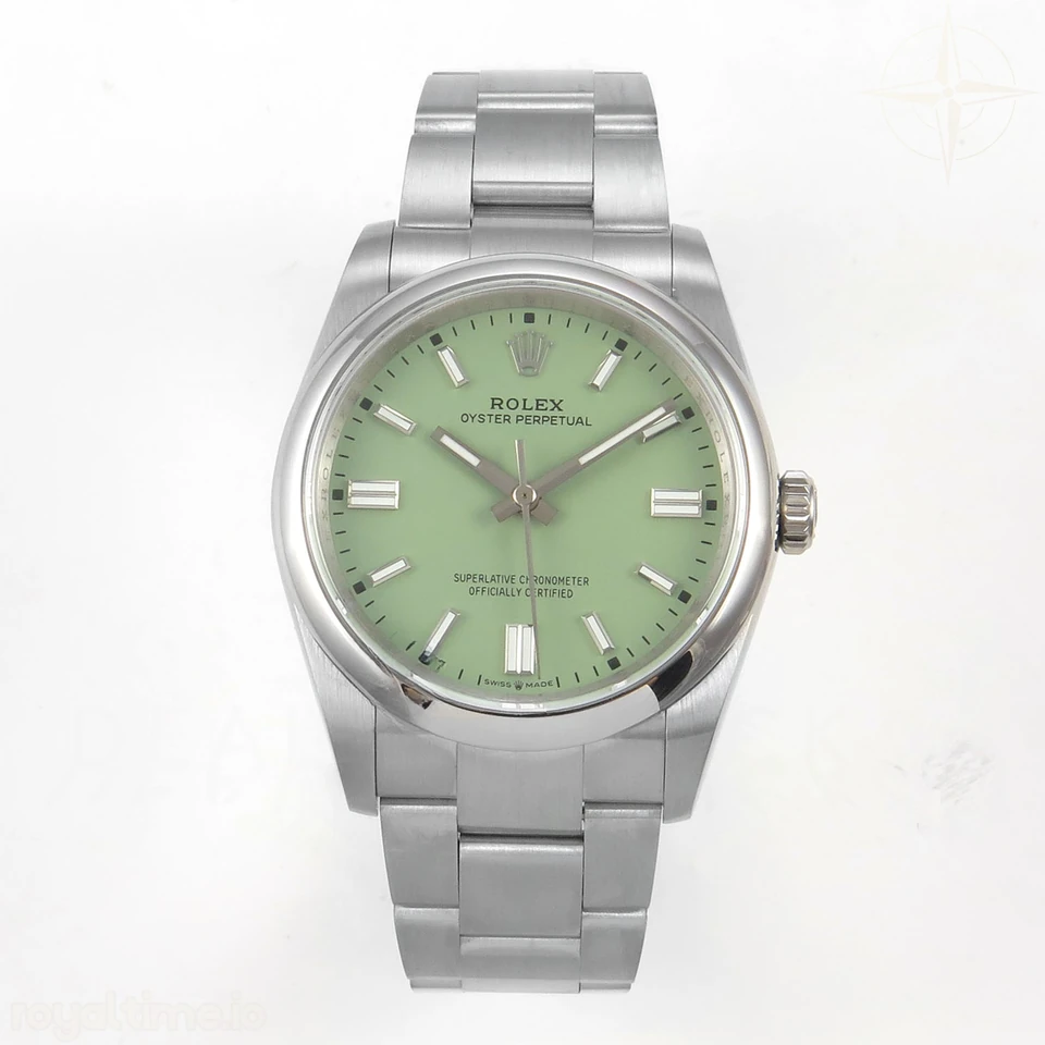 Rolex Oyster Perpetual 36mm 126000 QF 904L Steel Pistachio Green Dial on SS Bracelet VR3230