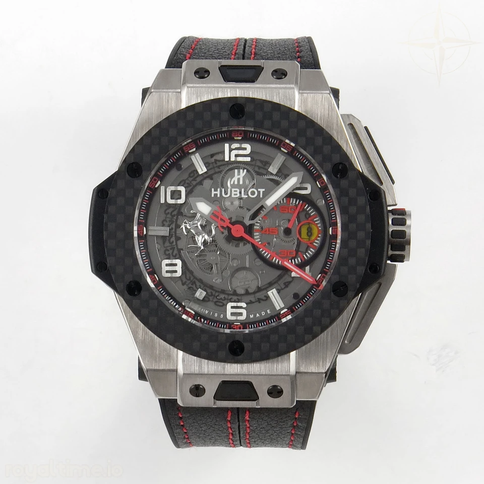 Hublot Big Bang Ferrari Titanium HBBF Carbon Fiber Bezel on Black Leather Strap A1241