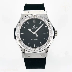 Hublot Classic Fusion Bang 42mm HBF Black Dial Diamonds Bezel on Black Rubber Strap A2892