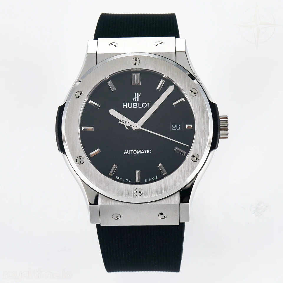Hublot Classic Fusion Bang 42mm HBF Black Dial on Black Rubber Strap A2892