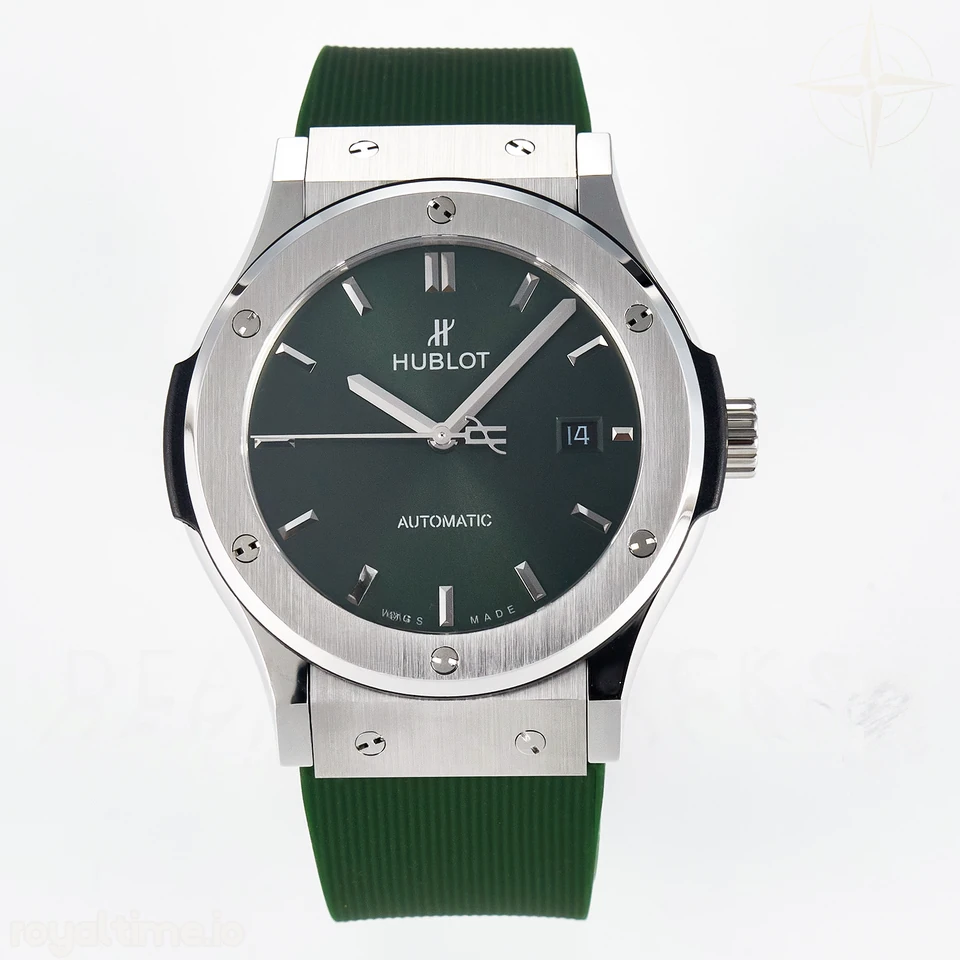 Hublot Classic Fusion Bang 42mm HBF Green Dial on Green Rubber Strap A2892