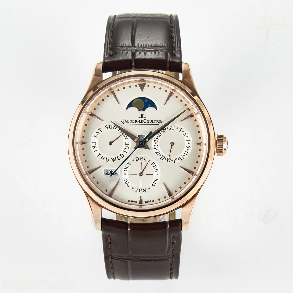 Jaeger-LeCoultre Master Ultra Thin Perpetual Calendar RG V9F White Dial on Brown Leather Strap A868 V2