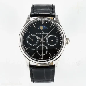 Jaeger-LeCoultre Master Ultra Thin Perpetual Calendar SS V9F Black Dial on Black Leather Strap A868 V2