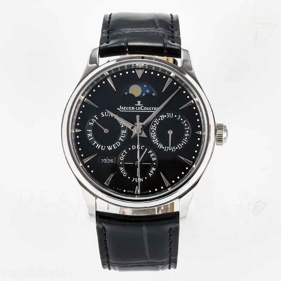 Jaeger-LeCoultre Master Ultra Thin Perpetual Calendar SS V9F Black Dial on Black Leather Strap A868 V2