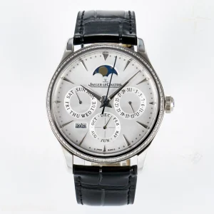 Jaeger-LeCoultre Master Ultra Thin Perpetual Calendar SS V9F White Dial Diamonds Bezel on Black Leather Strap A868 V2