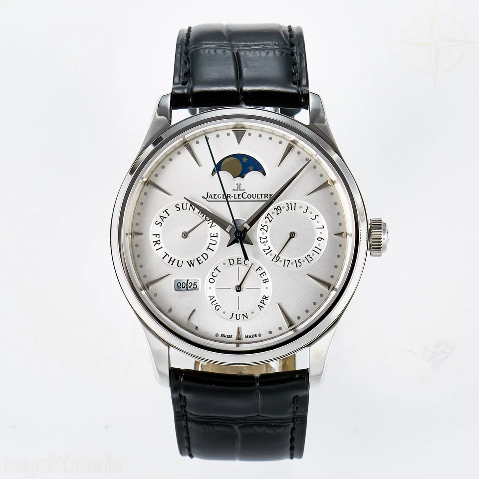 Jaeger-LeCoultre Master Ultra Thin Perpetual Calendar SS V9F White Dial on Black Leather Strap A868 V2