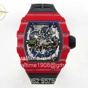 Richard Mille RM035-02 Red NTPT UMI Skeleton Dial on Black Rubber Strap RMAL1 Free Sprung