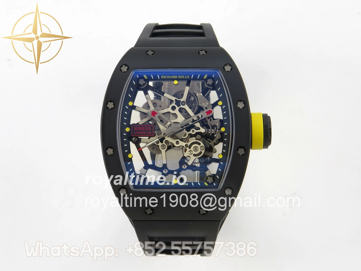 Richard Mille RM035 Americas Manual Carbon/Black Ceramic ZF Skeleton Dial On Black Rubber Strap RMUL1