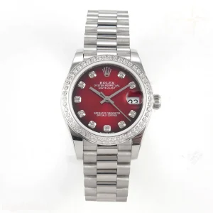 DateJust 31mm Diamond Bezel 904L SS GMF Red Ombre Dial On 904L SS President Bracelet A2824