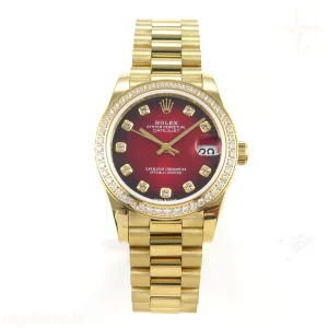DateJust 31mm Diamond Bezel YG GMF Red Ombre Dial On YG President Bracelet A2824