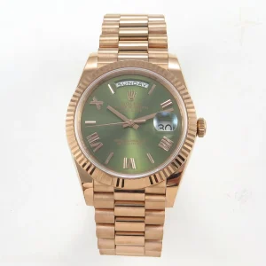 Day Date 40 RG TMF Green Roman Dial on President Bracelet VR3255 (220g)