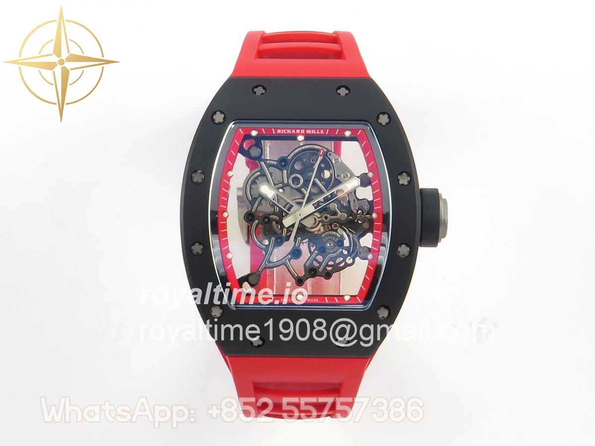 Richard Mille RM055 Black Ceramic APSF on Red Inner Bezel on Red Rubber Strap RMUL2