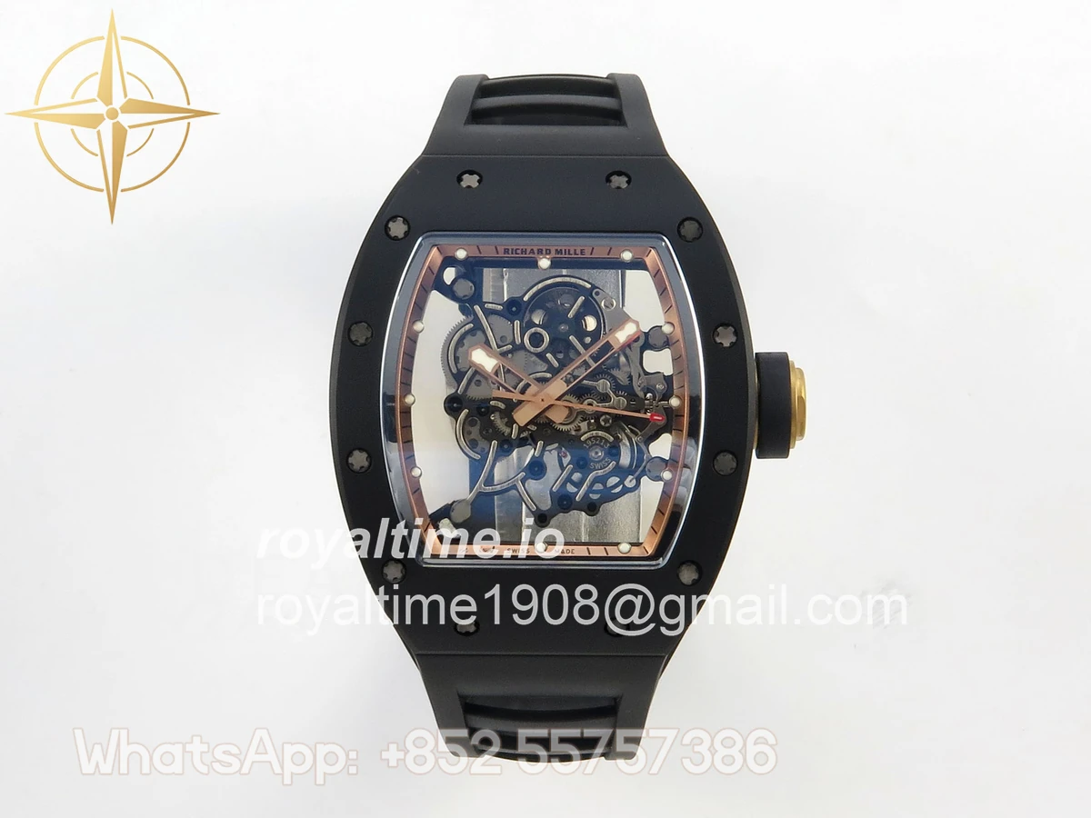 Richard Mille RM055 Black Ceramic APSF on RG Inner Bezel on Black Rubber Strap RMUL2