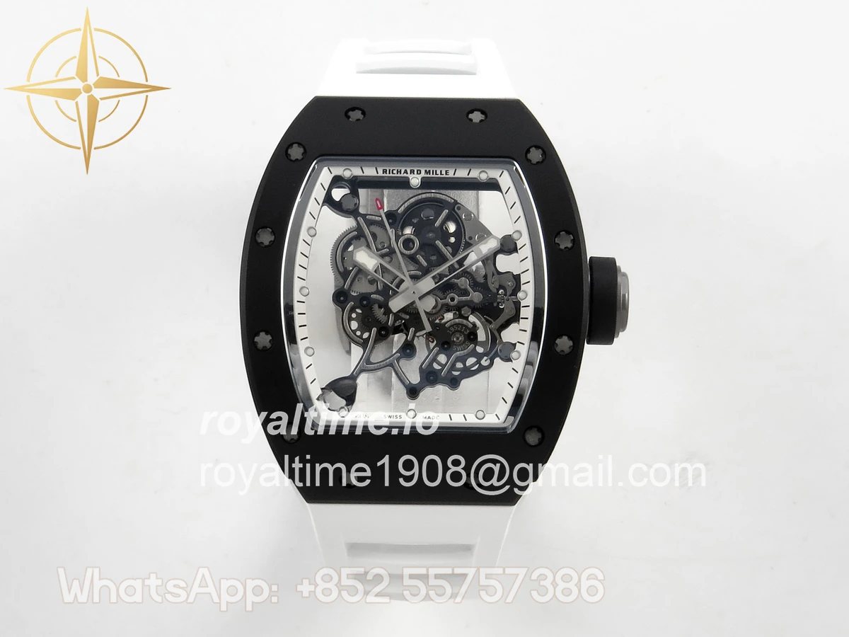 Richard Mille RM055 Black Ceramic APSF on White Inner Bezel on White Rubber Strap RMUL2