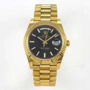 Day Date 40 YG TMF Black Stick Dial on President Bracelet VR3255 (220g)