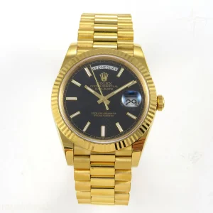 Day Date 40 YG TMF Black Textured Stick Dial on President Bracelet VR3255 (220g)