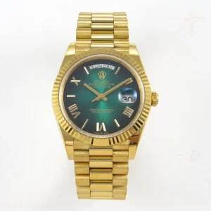 Day Date 40 YG TMF Green Ombre Roman Dial on President Bracelet VR3255 (220g)