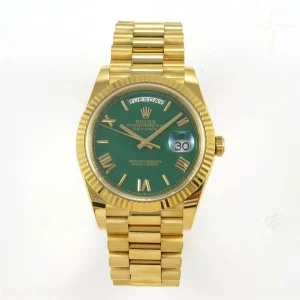 Day Date 40 YG TMF Green Roman Dial on President Bracelet VR3255 (220g)