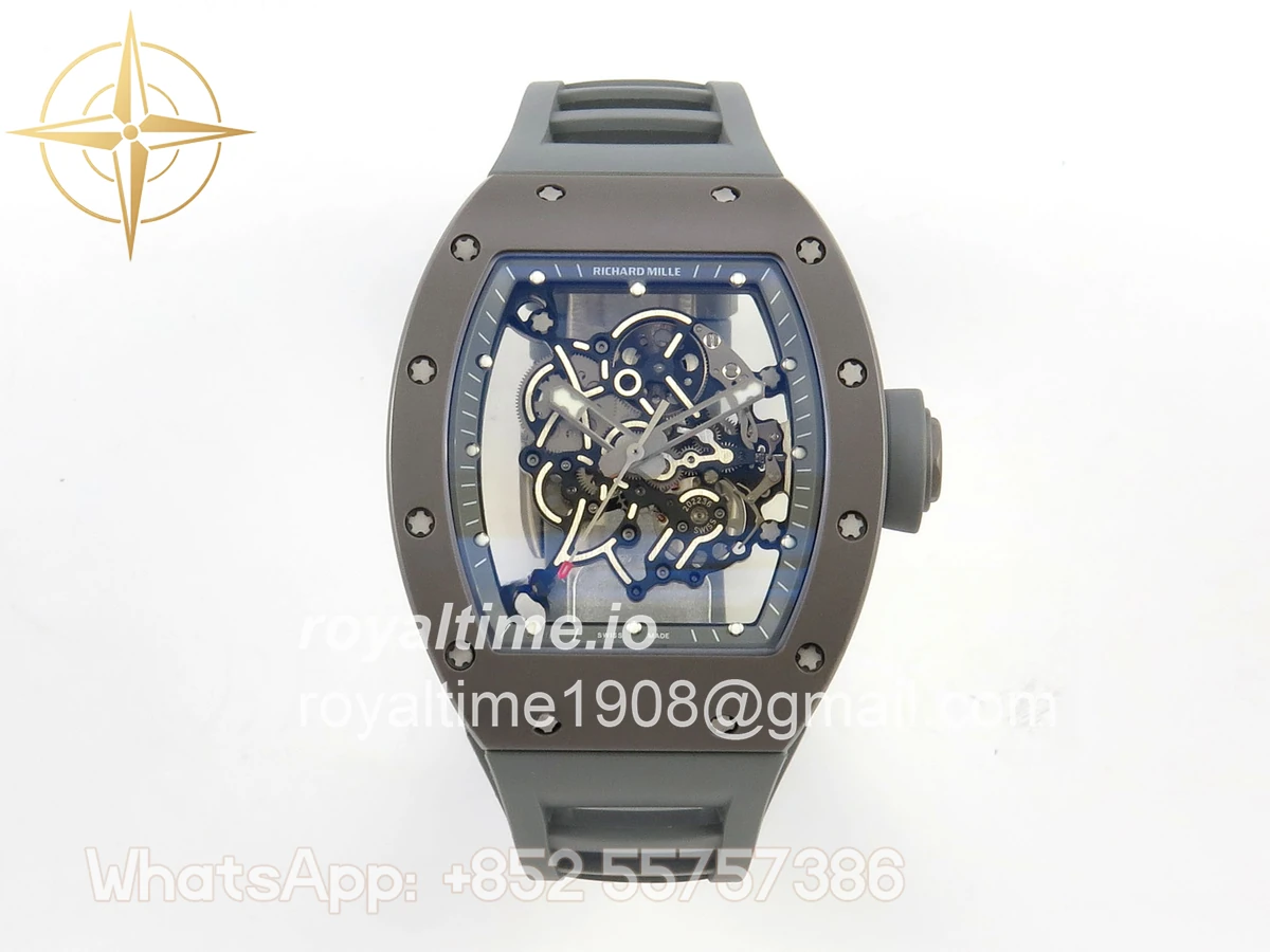 Richard Mille RM055 Gray Ceramic MLF on Gray Rubber Strap RMUL2 V2 (Brushed Ribs)