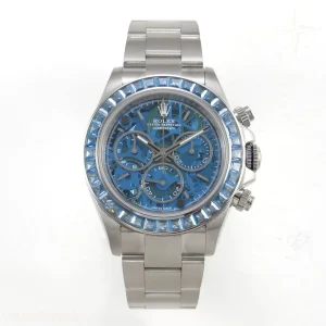 Daytona Ref. 116520 ADGF 904L Steel Skeleton Blue Dial Diamonds Bezel on SS Bracelet SA4130