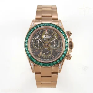 Daytona Ref. 116520 ADGF 904L Steel Skeleton Dial Diamonds Bezel on RG Bracelet DD4801