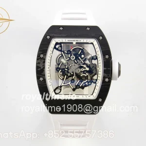 Richard Mille RM055 NTPT MLF White/Black Inner Bezel on White Rubber Strap RMUL2 V2 (Brushed Ribs)