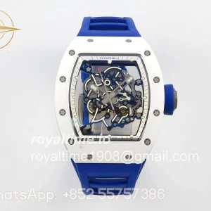 Richard Mille RM055 White Ceramic MLF on Deep Blue Rubber Strap RMUL2 V2 (Brushed Ribs)