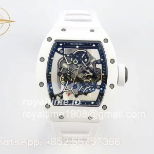 Richard Mille RM055 White Ceramic MLF on White Rubber Strap RMUL2 V2 (Brushed Ribs)
