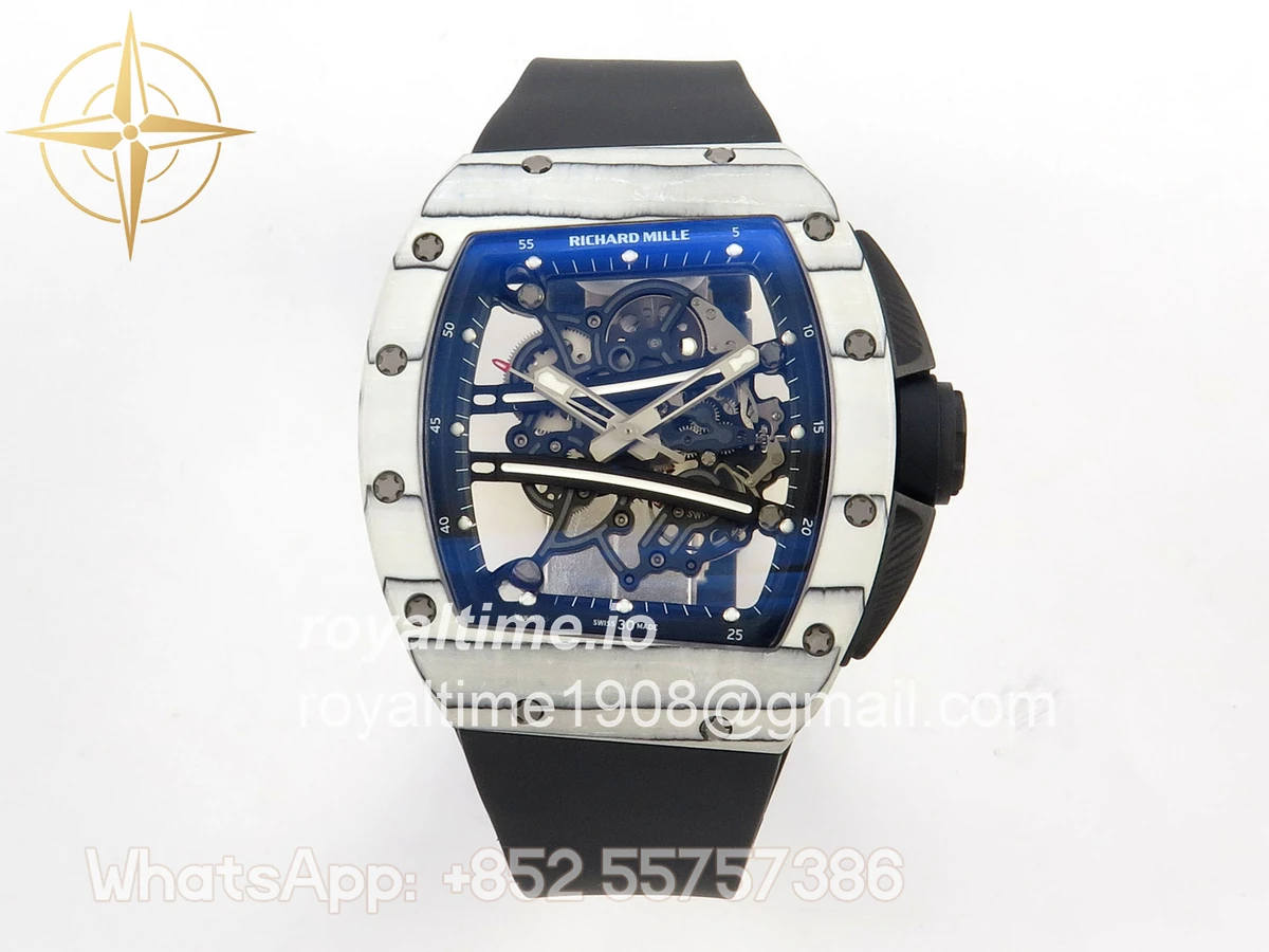 Richard Mille RM061-01 Yohan Blake White NTPT RF on Black Rubber Strap RMUL2