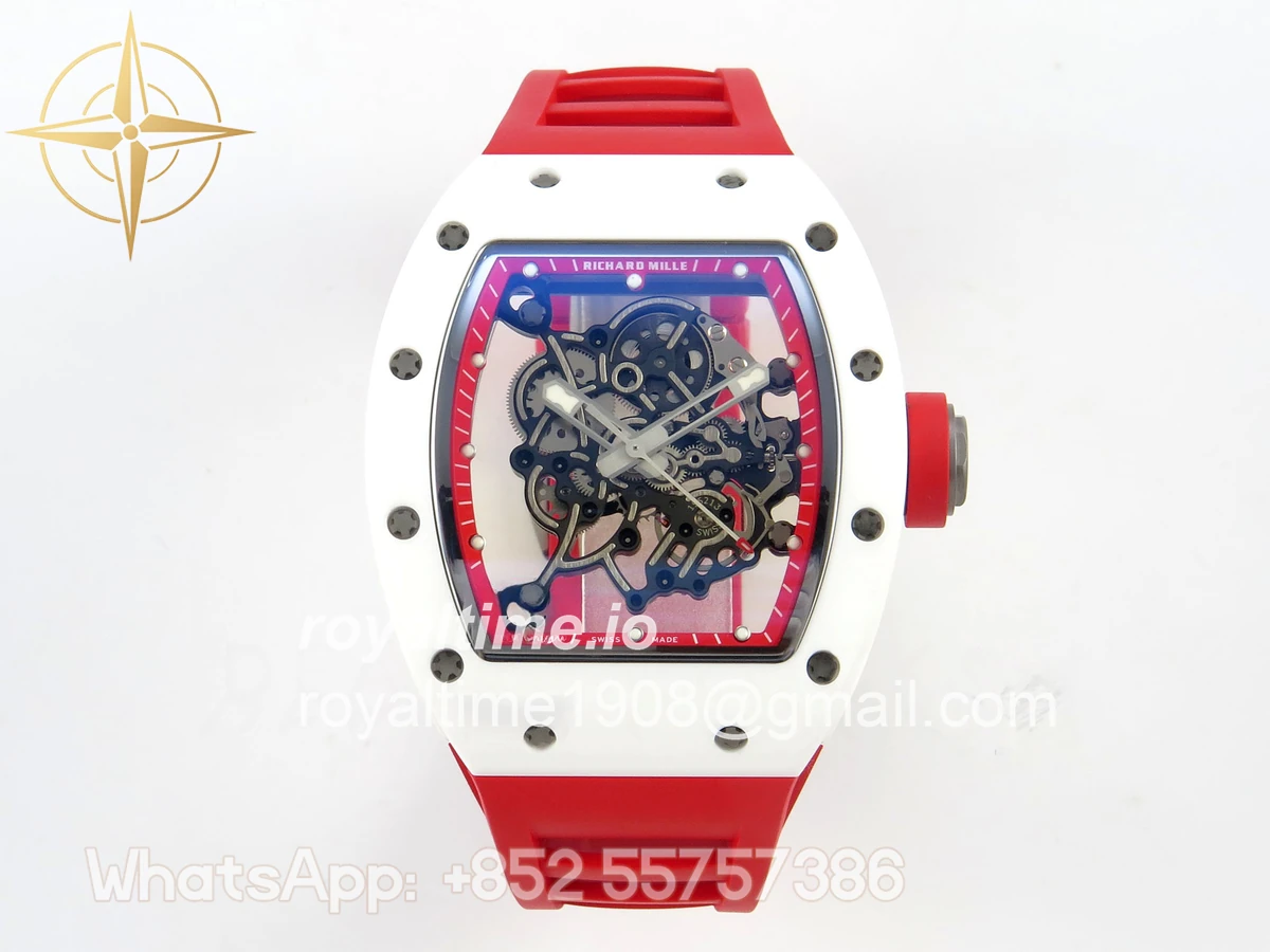 Richard Mille RM055 White Ceramic APSF Red Skeleton Dial on Red Rubber Strap RMUL2