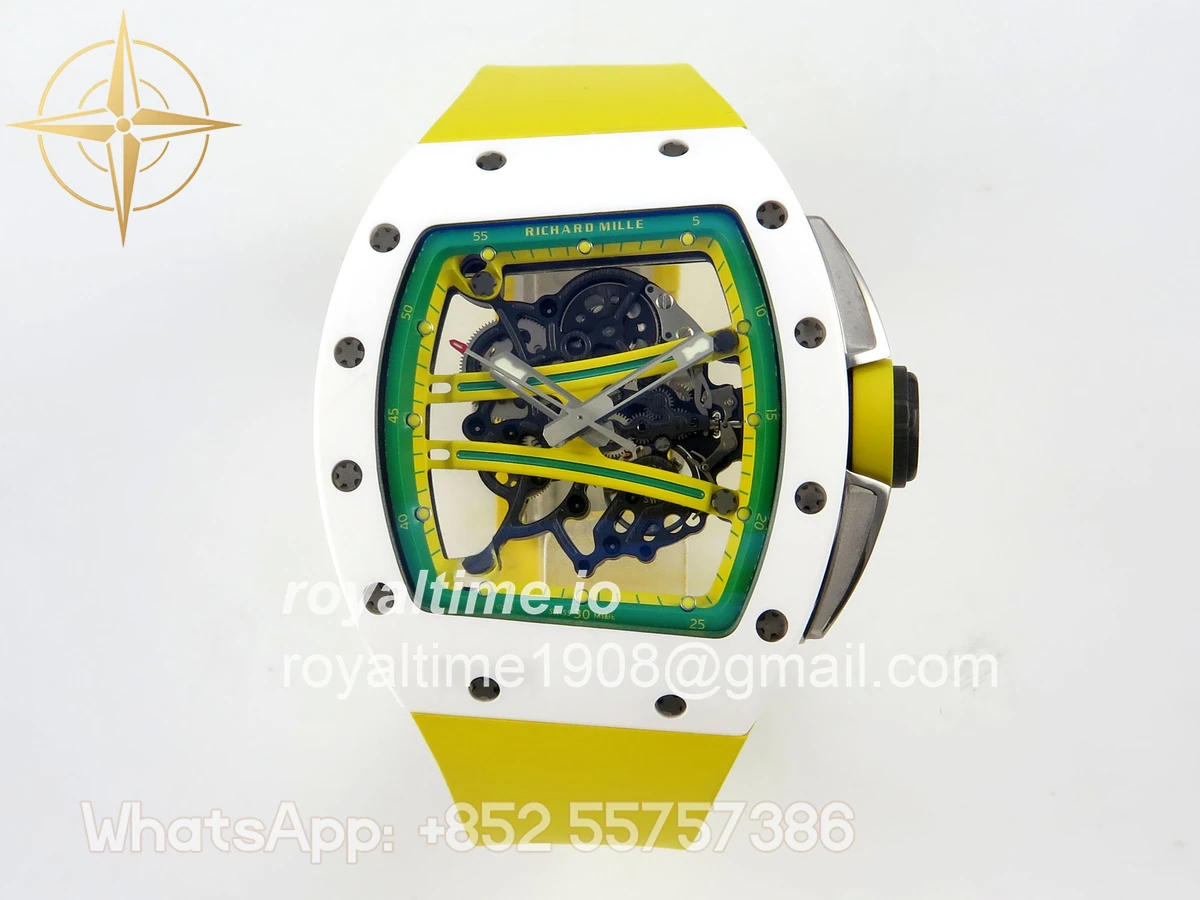 Richard Mille RM061 White Ceramic APSF Yellow/Green Skeleton Dial on Yellow Rubber Strap RMUL2