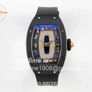 Richard Mille RM07 Ladies Black Ceramic Diamonds Bezel ZF Black Dial on Black Rubber Strap CRMA2
