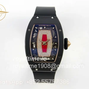 Richard Mille RM07 Ladies Black Ceramic Diamonds Bezel ZF Red Dial on Black Rubber Strap CRMA2
