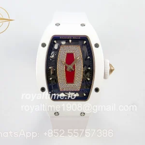 Richard Mille RM07 Ladies White Ceramic Diamonds Bezel ZF Red Dial on White Rubber Strap CRMA2