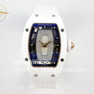 Richard Mille RM07 Ladies White Ceramic Diamonds Bezel ZF White Dial on White Rubber Strap CRMA2