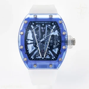 Richard Mille RM27-03 Blue Transparent Tourbillon MSF Skull Dial on White Rubber Strap