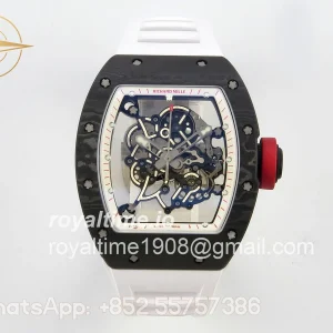 Richard Mille RM055 NTPT MLF White/Red Inner Bezel on White Rubber Strap RMUL2 V2 (Brushed Ribs)