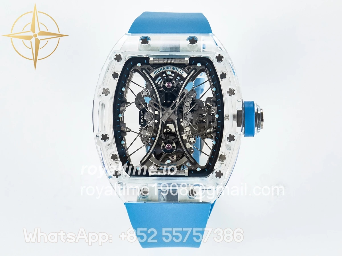 Richard Mille RM53-02 Transparent Tourbillon RMF Skeleton Dial on Blue Rubber Strap