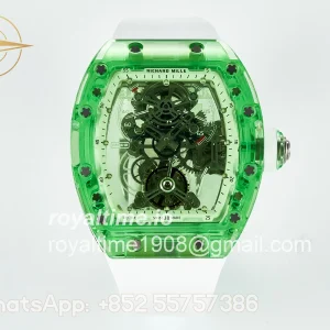 Richard Mille RM56-01 Green Transparent Tourbillon RMF Skeleton Dial on White Rubber Strap